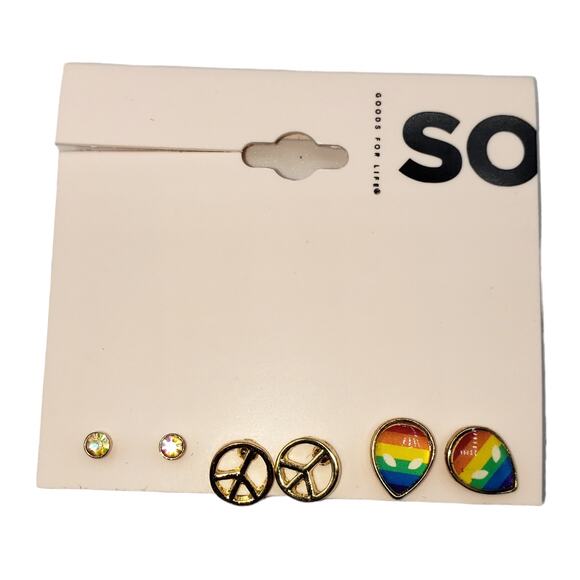 5/10 NWT 3 pairs of SO gold and rainbow tone earrings - Picture 1 of 2